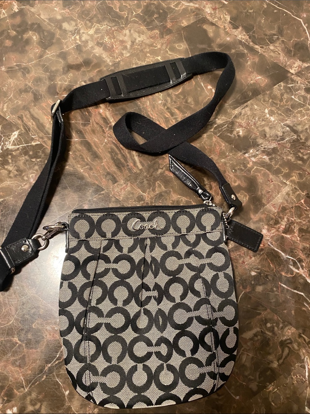 Coach Gray and Black Signature Monogram Messenger Bag
